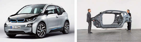 탄소섬유복합소재로 제조된 BMW i3 전기자동차 차체 구조 이미지. 출처=한국기계연구원 부설 재료연구소 부품 신소재 기술개발 현황 보고서